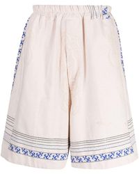 By Walid - Floral-embroidered Linen Drop-crotch Shorts - Lyst