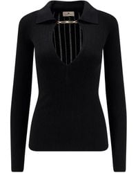 Elisabetta Franchi - Ribbed-Knit Polo-Neck Top - Lyst