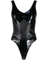 Mugler - Shiny Bodysuit With Embossed Logo - Lyst