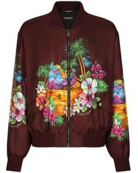Dolce & Gabbana - Island-Print Silk Bomber Jacket - Lyst