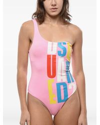 DSquared² - Logo-Print One-Shoulder Swimsuit - Lyst