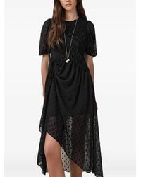 AllSaints - Serene Puff-Sleeve Textured Midi Dress - Lyst