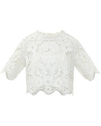 MICHAEL Michael Kors - Lace-Embroidered Cropped T-Shirt - Lyst