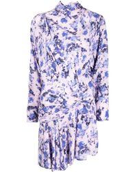 Isabel Marant Silk Floral-print Long-sleeve Maxi Dress in Purple | Lyst