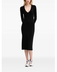 Lacoste - V-Neck Ribbed Midi Dress - Lyst