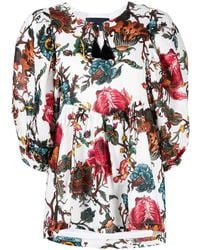 Samantha Sung - Floral-Print Gathered Blouse - Lyst
