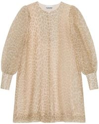Ganni - Leopard-Print Organza A-Line Dress - Lyst