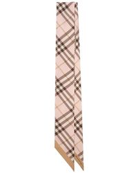 Burberry - Skinny Contrast Check Silk Scarf - Lyst