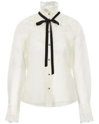 Zimmermann - Lace-Trim Pussy-Bow Shirt - Lyst