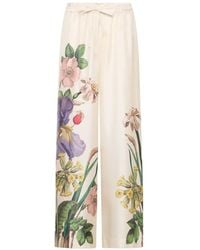 Pierre Louis Mascia - Pantalon Palazzo En Soie Aloe À Imprimé Botanique - Lyst