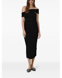 Pink - Off-Shoulder Gathered Midi Dress - Lyst