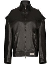 Dolce & Gabbana - Logo-Plaque Leather Jacket - Lyst