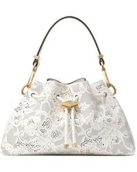 Jimmy Choo - Small Cinch Perforated-Lace Drawstring Shoulder Bag - Lyst