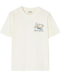 Burberry - Feather-Print Cotton T-Shirt - Lyst