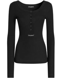 Dolce & Gabbana - Ribbed Cotton Serafino T-Shirt - Lyst