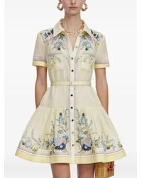 Self-Portrait - Floral-Print Belted Shirt Dress - Lyst