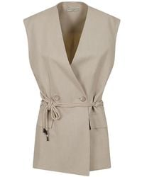 Antonelli - Ellen Double-Breasted Rope-Belt Gilet - Lyst