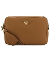 Prada - Logo-Plaque Leather Crossbody Bag - Lyst
