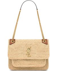 Saint Laurent - Niki Medium Schoudertas Met Raffia Ketting - Lyst