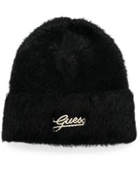 Guess - Logo-Plaque Faux-Fur Beanie Hat - Lyst