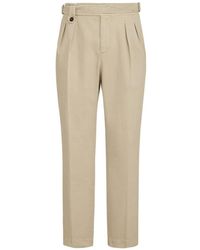 Brunello Cucinelli - Cotton Chevron Trousers With Double Pleats And Waist Tabs - Lyst