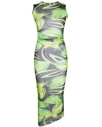 Louisa Ballou - Leaf-Print Midi Dress - Lyst