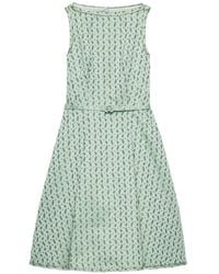 Prada - Micro-Floral Cotton-Blend Belted Midi Dress - Lyst