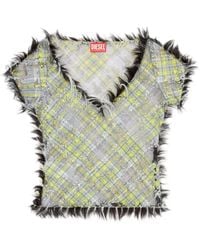 DIESEL - Tulle Devoré Check Cropped Top - Lyst