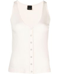 Pinko - Dogville Ribbed Cotton Top With Buttons - Lyst
