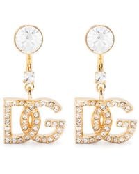 Dolce & Gabbana - Crystal-embellished Logo-plaque Drop Earrings - Lyst