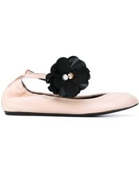 Lanvin - Flower-Embellished Ankle-Strap Ballet Flats - Lyst