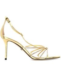 Mach & Mach - Crystal-Embellished Metallic Leather Sandals - Lyst