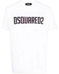 DSquared² - T-Shirt Con Stampa Maxi Logo Bicolor - Lyst