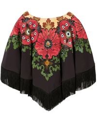 La DoubleJ - Floral-Print Fringed Poncho - Lyst
