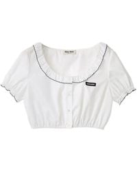 Miu Miu - Embroidered Poplin Crop Top - Lyst