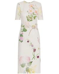 Oscar de la Renta - Botanical-Print Denim Mini Dress - Lyst