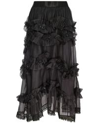 Renli Su - Ruffled-Trim Silk Midi Skirt - Lyst
