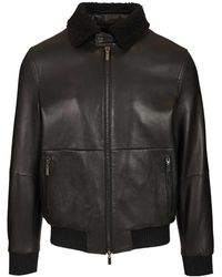 Al Duca d'Aosta - Shearling-Collar Leather Bomber Jacket - Lyst