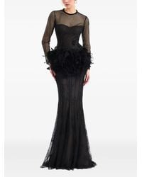 Gemy Maalouf - Feather-Trim Lace-Overlay Dress - Lyst