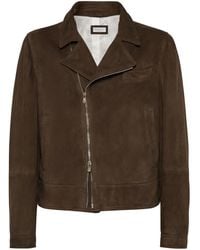 Brunello Cucinelli - Suede Biker Jacket - Lyst