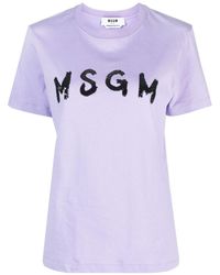 MSGM - Sequin Logo-detail Cotton T-shirt - Lyst