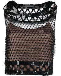 Alberta Ferretti - Embellished Mesh Sleeveless Crop Top - Lyst