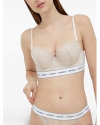 Guess - Belle Lace-Trim Logo-Band Bra - Lyst