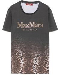 Max Mara - Quieto Leopard-Print Rhinestone-Logo T-Shirt - Lyst