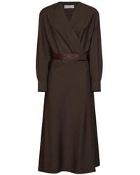 Brunello Cucinelli - Monili-Embellished Belted Midi Dress - Lyst