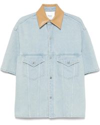 Nanushka - Leather-Collar Denim Shirt - Lyst