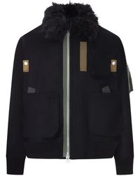 Sacai - Melton Faux-Fur Collar Wool Jacket - Lyst
