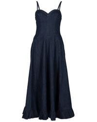 Free People - Another Season Ruffle-Trim Denim Midi Dress - Lyst