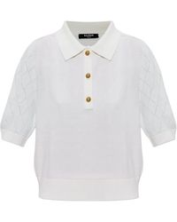Balmain - Pointelle-Knit Polo Shirt - Lyst