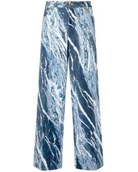 Roberto Cavalli - Marble-Print Wide-Leg Jeans - Lyst